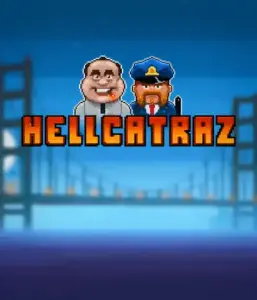 Dive into the exciting world of Hellcatraz slot by Relax Gaming, highlighting a cartoonish prisoner and a guard with the infamous Alcatraz prison and San Francisco skyline in the background. This graphic depicts the adventure and mischief of an escape-themed game, great for players looking for a unique slot experience, providing a captivating escape. 