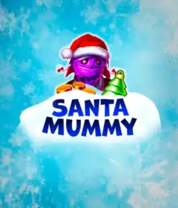  Experience the whimsical "Santa Mummy" slot game by Belatra, featuring a mummified Santa dressed in festive holiday attire. This vibrant image portrays the mummy with a vivid purple hue, wearing a Santa hat, amid snowy blue with frosty snowflakes. The game's title, "Santa Mummy," is clearly shown in large, frost-like blue letters.