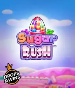 Experience the delightful world of Sugar Rush by Pragmatic Play, with a vibrant candy dispenser set against a fantastic background of candyland. This image evokes the joy and thrill of the game, highlighted with bright candies and enticing typography. Perfect for candy lovers, delivering hours of fun. 